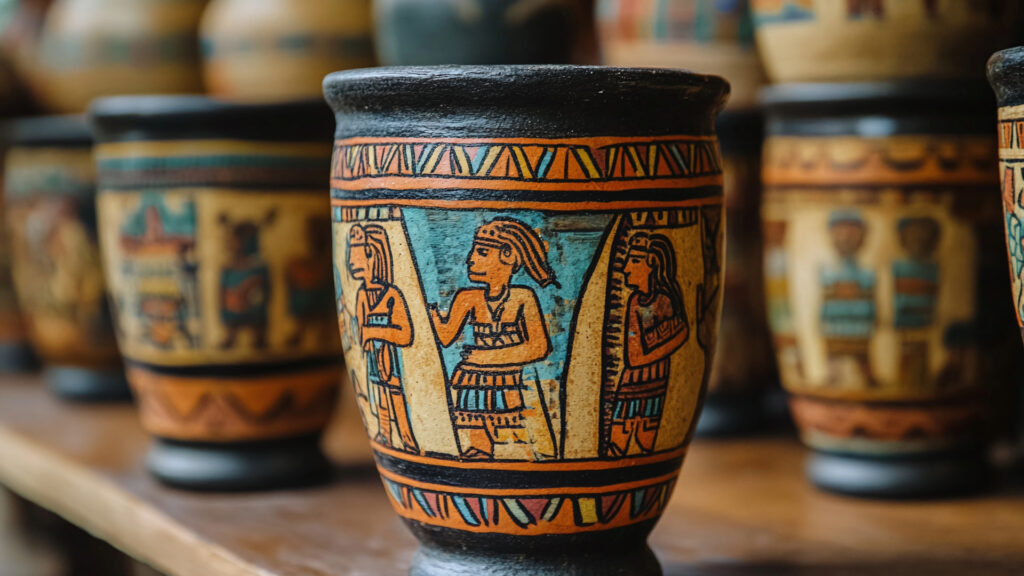 Cerámica artesanal pintada a mano con motivos andinos en un mercado de Cusco