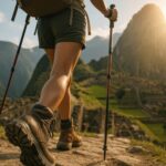 Excursionista llega a Machu Picchu al amanecer tras completar el Camino Inca de Huchuy Qosqo, con vistas a la ciudadela y la montaña Huayna Picchu.