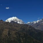 Nevados de la cordillera bajo el cielo azul vistos desde el Camino Inca